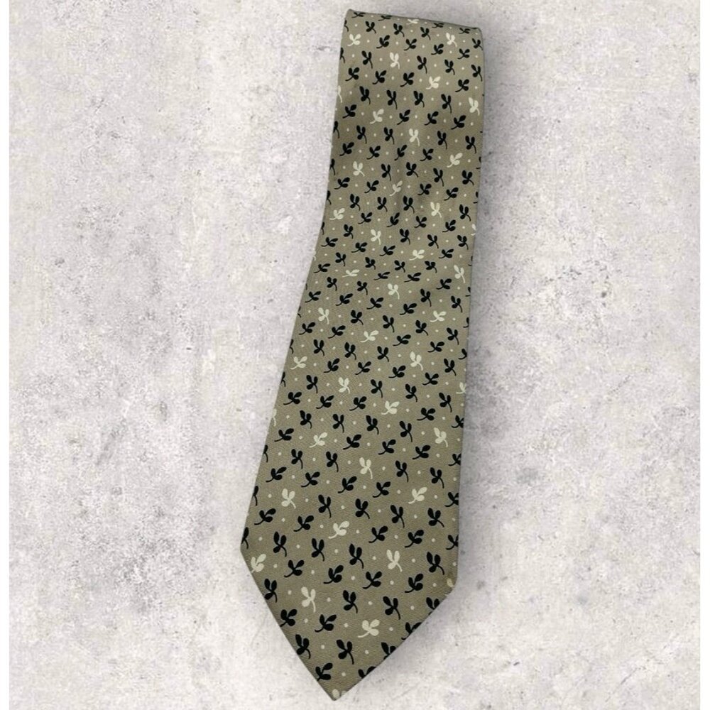 ALTEA Silk Tie ITALY Beige Leaf W:3.5" EUC